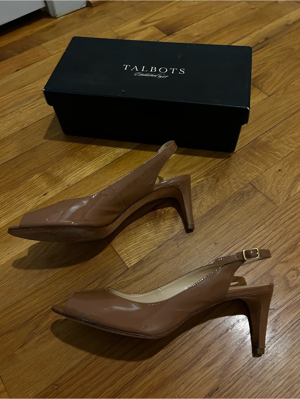 Talbots Cognac Patent Slingback Heels